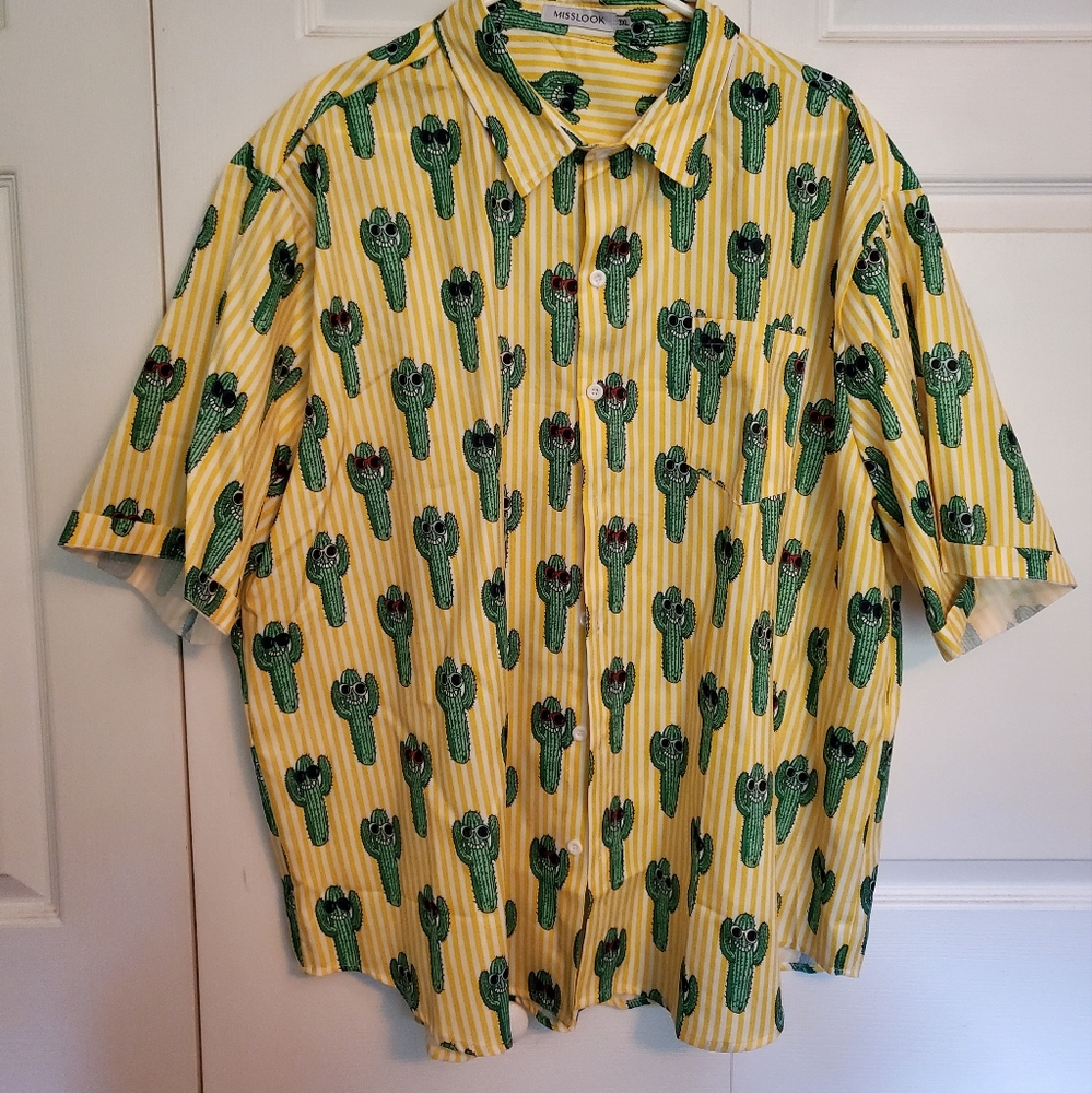 Misslook Mens Hawaiian Shirt Cactus 3xl.Happy cactus